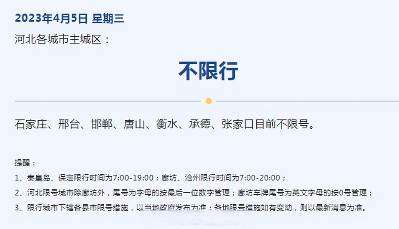 【河北取消限行,河北取消限行的城市名单最新】-第4张图片 【河北取消限行,河北取消限行的城市名单最新】-第4张图片